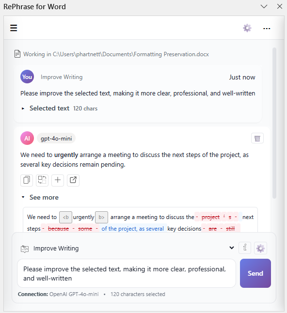 RePhrase for Word in Action